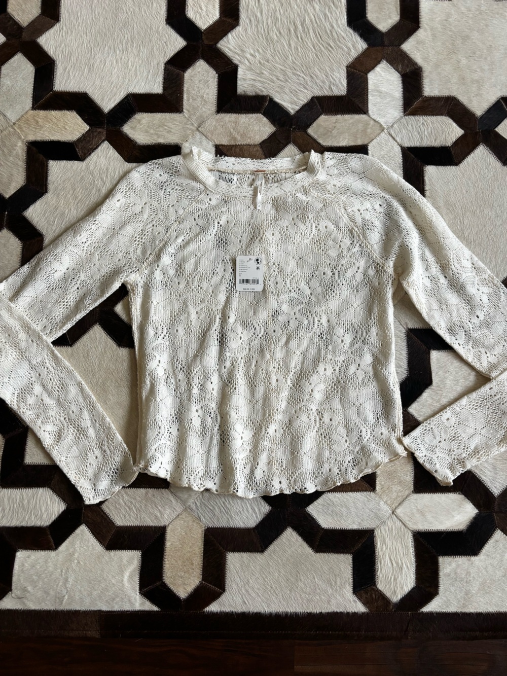 Free People Cream Lace Knit Long-Sleeve Top